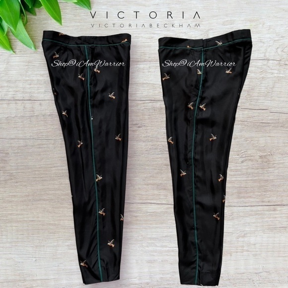 Victoria Beckham NWT black silk twill bird print pants *shop@iamwarrior - Picture 4 of 10